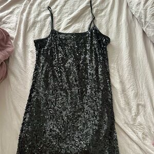 Black Sequin Slip Dress
